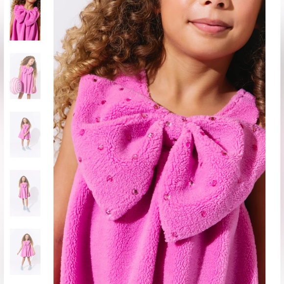 Lola and the Boys BIG BOW TEDDY FLEECE DRESS - Picture 2 of 3